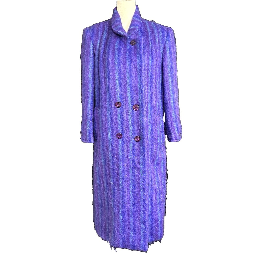 Vintage Paul Levy Full-Length Super Soft Mohair Fuzzy Coat Purple Cobalt 1960s